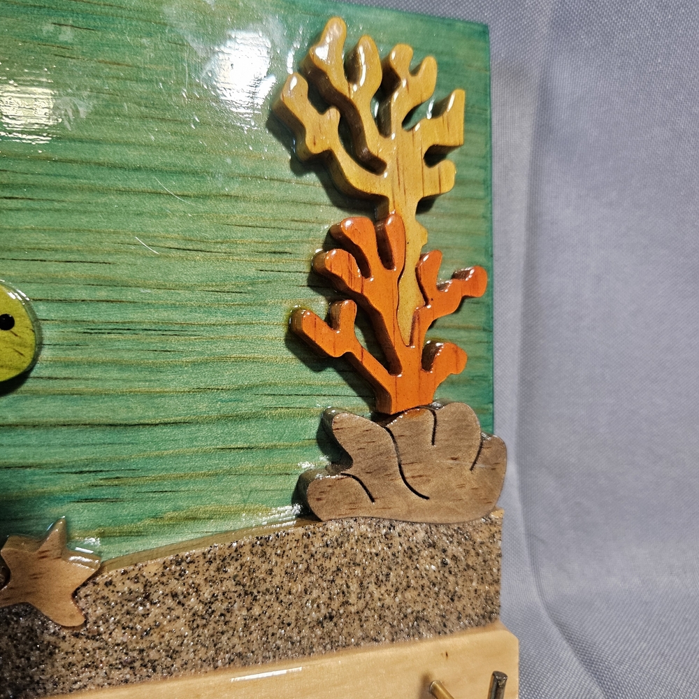 Kan Folk Art Colorful Sea Turtle Wooden In-lay Key Holder Hooks Kids Room Decor - Picture 2 of 5